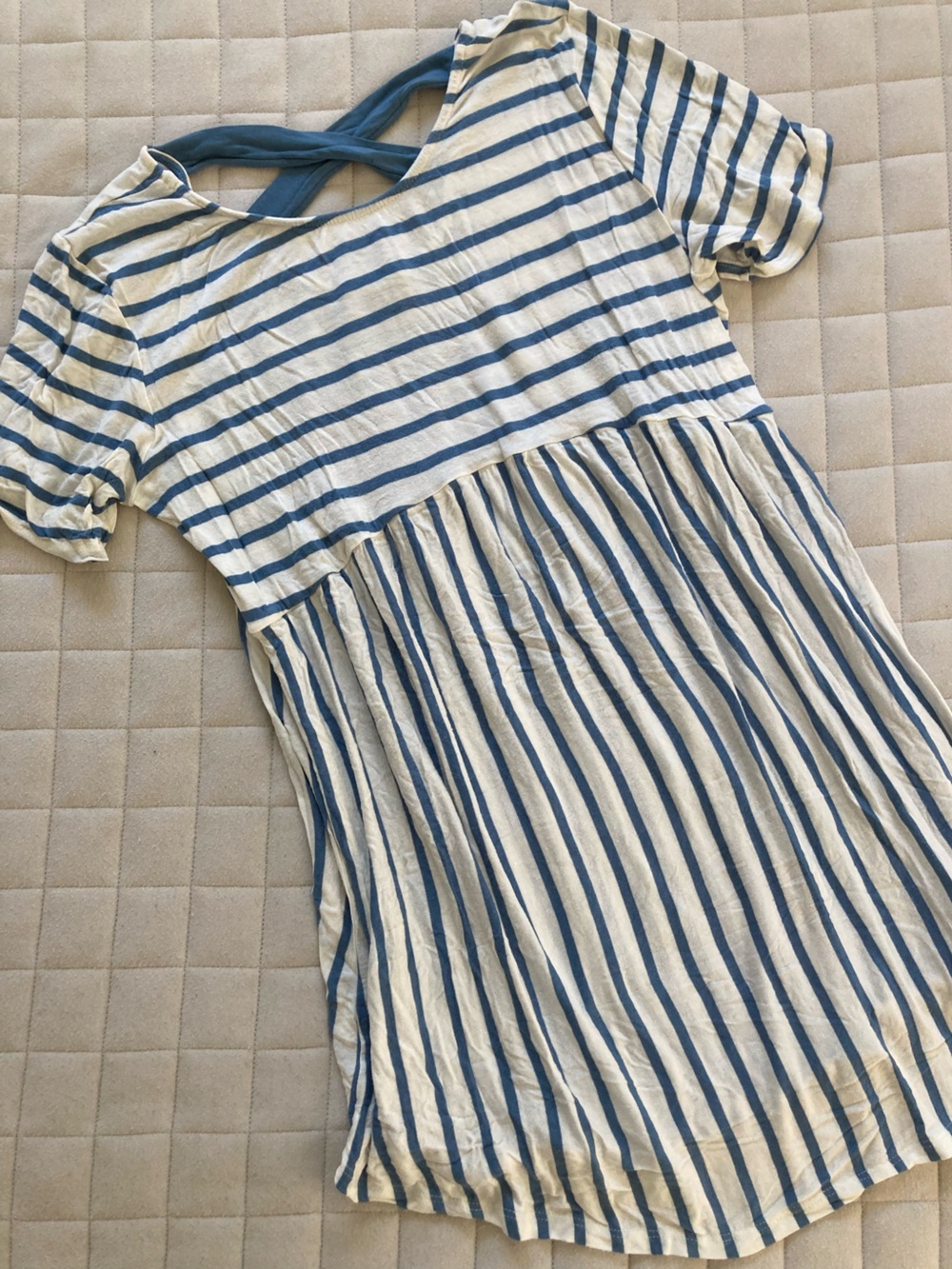 First Looks Blue and White Striped Short Sleeve Women’s Shirt